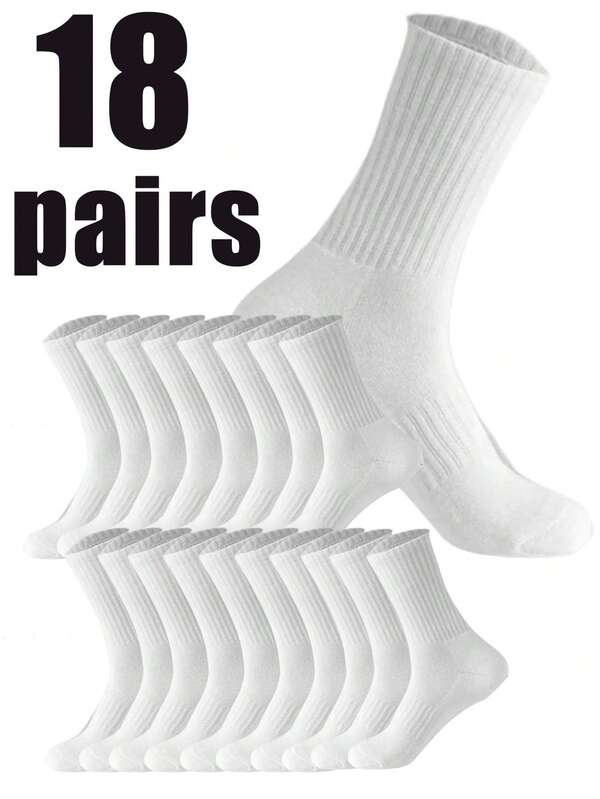 18/9 Pares de Meias Cano Médio Pretas e Brancas para Mulheres, Confortáveis, Macias, Casuais e Versáteis, Adequadas para Uso Diário