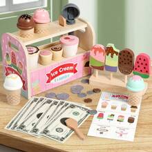 Wooden Children's Playhouse Toy Ice Cream Toy Counter Ice Cream Popsicle Toy Children's Wooden Simulation Playhouse Ice Cream Small Ice Cream Machine Baby Role-Playing Kitchen Toy Simulation Children's Playhouse Ice Cream Vending Store Cashier Role-Playing Wooden Toy Gift - Multicolor - View 11