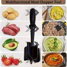 ABERZEY Heavy Duty Meat Masher And Potato Ricer - Non-Stick Surface, 5 Curved Blades, Heat-Resistant Non-Slip Handle - For Burgers, Meat Patties, Mashed Potatoes - Easy To Clean Kitchen Tool, Ergonomic Design, Sturdy Construction, Essential For Home Cooking