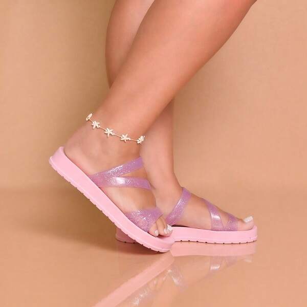 Sandália Papete Feminina Correia Silicone Com Glitter Da Moda Leve 941