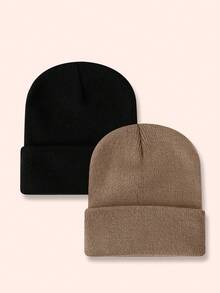 Set de 4 gorros de punto de unicolor, sombreros para niños y niñas, gorros calientitos para bebés para usar en exteriores, otoño/invierno - Multicolor - Ver 101