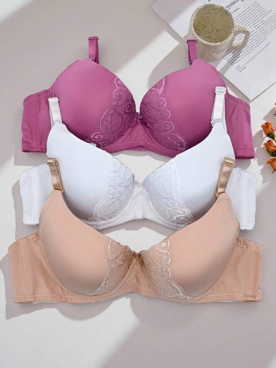 RITA SENSUAL B Cup Underwire Bra With Leaf Lace. (3 Pieces) - Beige - View 1