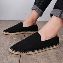 Hemp Rope Sole Canvas Shoes Men Fisherman Shoes Breathable Sweat-Absorbent Odor-Resistant Slip-On Straw Shoes Lightweight Woven Straw Shoes Casual Holiday Woven Shoes Linen Cloth Men's Shoes - Black - View 15