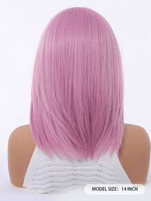 五星级14英寸优雅中长直发薰衣草色假发，带刘海 - 玫瑰网帽，耐热合成纤维，女士假发，适合日常、派对、角色扮演、万圣节和其他场合 - 紫丁香色 - 查看 9