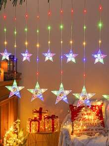 1 pièce Rideau lumineux en forme d'étoile de Noël, guirlande lumineuse à LED - étoile suspendue, options blanc chaud et multicolore, guirlandes de fées sans fil, alimentées par batterie pour intérieur/extérieur, lampe suspendue, convient pour fenêtres, cheminée, décoration de fête, décoration de Noël, pièces, décoration de salon, décoration de Noël, décoration de pièce, hiver