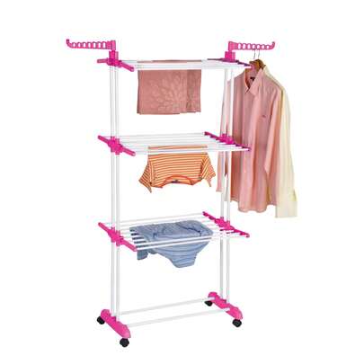رف تجفيف ملابس قابل للطي كبير 4 طبقات من LINK BEST HOME مع عجلات، تصميم موفر للمساحة، رف تجفيف ملابس بحامل بلاستيكي قوي، اكسسوارات غرفة الغسيل، رف تخزين متين للاستخدام الداخلي والخارجي