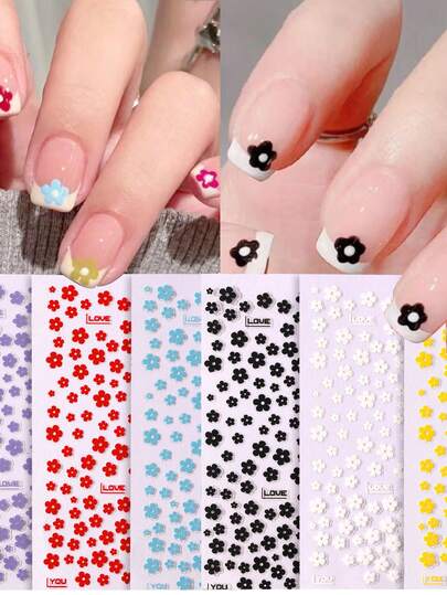 Flower Nail Art Stickers, Floral Daisy Nail Decals 3D Self-Adhesive Pink White Cute Daisy Small Flower Spring Summer Nail Design Manicure Tips Nail Decor Accessories For Women Girls