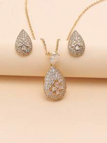 3 件套 18K 镀金水滴形绿松石和方晶锆石耳环项链首饰套装，适合日常佩戴和节日礼物 - 藍色 - 查看 8