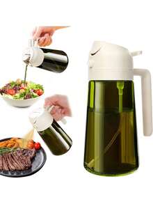 Spruzzatore per olio scuro con blocco della luce da 470 ml, ideale per la cottura, dispenser per olio d'oliva da cucina 2 in 1, bottiglia in vetro verde scuro di alta qualità, spruzzatore per olio, dispenser per olio da cucina, bottiglia spray, accessorio essenziale per barbecue, accessori moderni da cucina, accessori da cucina durevoli, adatto per friggitrici ad aria, barbecue