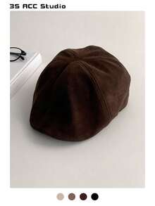 复古英伦风麂皮贝雷帽女秋冬新款大围报童帽百搭画家帽 - 彩色 - 查看 5