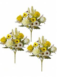 1/3 Bunga Buatan, Mawar Sutra, Daisy, Buket Dandelion, Cocok untuk Pernikahan, Dekorasi Rumah, Pesta, Hiasan Meja. - Kuning - View 9