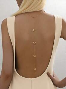 1件新款时尚欧美风珍珠背链简约百搭仿珍珠身体链Y型项链女士饰品 - 金色 - 查看 2