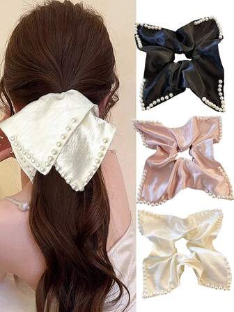 上品なパールハンカチ、大腸ヘアバンド、女性の上品な気質、サテンヘアロープ、インターネットセレブポニーテール、ゴムバンドヘアバンド、ヘアタイ、シュシュヘアタイ