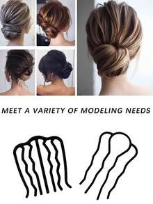2pcs/Set Hair Side Comb, Twist Hair Clip, Non-Slip Clip, Bun Maker, Elegant Minimalist Metal Hair Clip Set - Slouchy Bun Maker Hair Accessories, Ladies Solid Color U-Shaped Hair Clips, Multi-Function Hair Comb Clip, Easy Updo Hairstyle