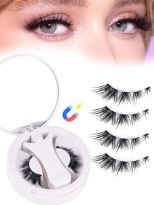 2 pares de pestañas magnéticas naturales, sin necesidad de pegamento, hechas a mano, reutilizables, longitud de 5-13 mm, aplicador de pestañas de 3 pasos, adecuado para bodas, fiestas, citas, viajes, uso diario, ideal para principiantes y adecuado para bodas, citas, fiestas, vacaciones, perfecto como set de pestañas para regalo de Navidad/Halloween - Blanco y Negro - Ver 9