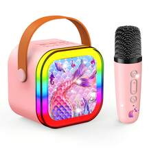 ODAPTO 带 2 个麦克风的儿童卡拉 OK 机、无线蓝牙扬声器、女童独角兽礼物、适合 6-12 岁女孩的生日礼物儿童麦克风玩具