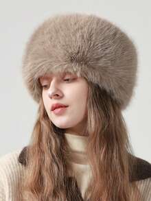 1 件秋冬毛绒渔夫帽，日式保暖防风大围针织帽，厚平顶护耳 - A - 查看 8