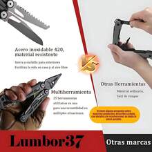 Lumbor37 Multiherramienta Multitool 25 en 1, Alicates Multiherramienta, Destornilladores, Abridor de Botellas, Alicates de Cuchillo de Camping (Marrón) - Negro - Ver 4
