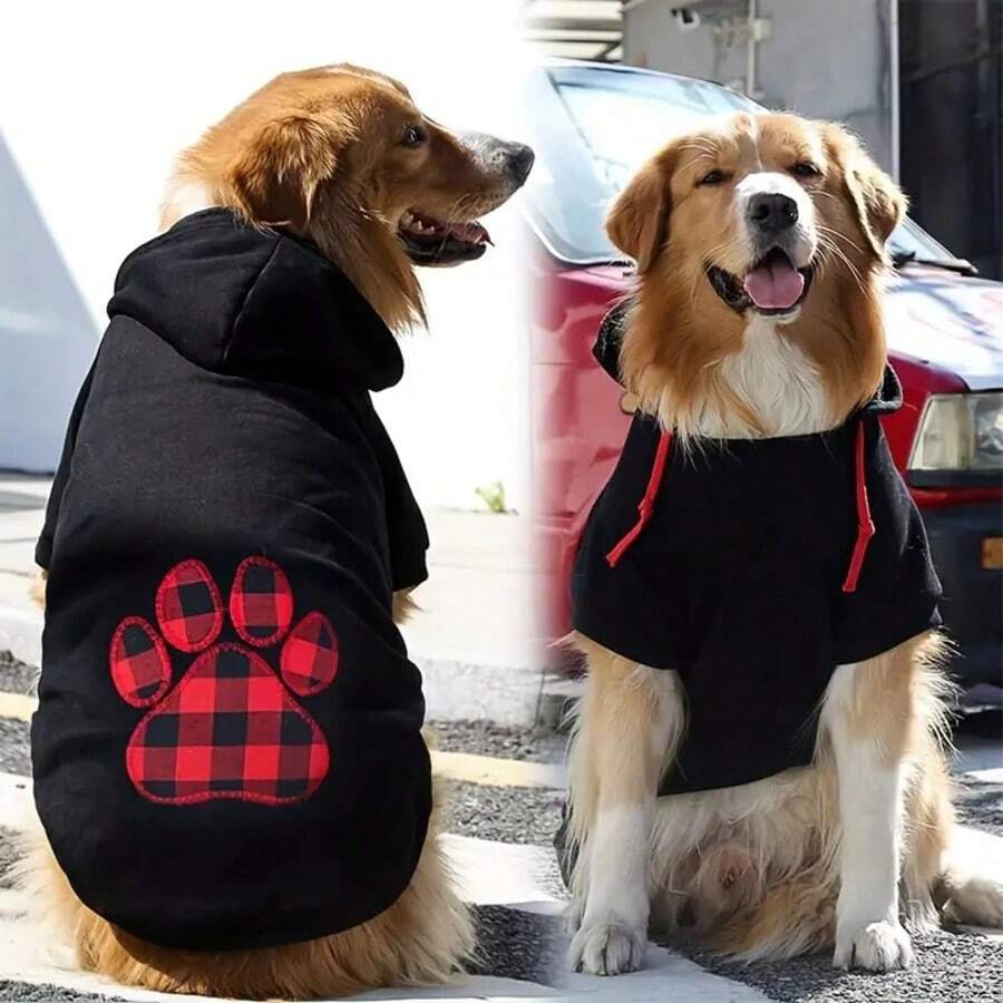 Pet Clothes, Dog Hoodie Sweatshirt Classic Dog Clothes Love Heart And Footprint Pattern Warm Soft Sweaters For  Puppy Small Medium Large Dogs The Sizing Runs Small; We Recommend Ordering One Size Larger. - 黑色 - 查看 1