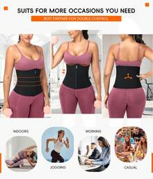 Womens Waist Trainer Corset With Zipper Sweat Waist Trimmer Workout Belt Corset Shapewear Tummy Control Body Shaper Girdle - Black - View 6