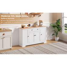 Multifunctional Kitchen Buffet – 138cm Sideboard With Drawer, Shelf Doors And Adjustable Shelves – Modern Design With Tip-Over Protection, For Kitchen, Living Room And Family Room. - 自然色+白色+MDF - 查看 10