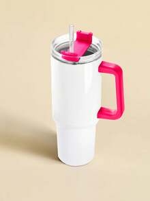 40 Oz Tumbler With Handle And Straw, 100% Leakproof Insulated Tumbler With Lid And Flexible SoftSip Straw, Cup Holder Friendly Insulated Stainless Steel Travel Mug For Iced Coffee, Tea, Hot And Cold Drink - Tay cầm màu trắng + hồng - Xem 1