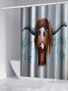 Set de baie cu imprimeu amuzant de vacă 1/4 buc, set decorativ pentru baie, perdea de duș impermeabilă cu cârlige, covoraș antiderapant, husă pentru scaun de toaletă și covoraș în formă de U, separator pentru cadă, accesorii pentru baie, decor pentru casă, set de duș cu perdea pentru fereastră pentru baie, decor pentru baie, decor de Crăciun