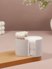 1/Pc Round Pad QTips Holder, Bathroom Cup Dental Floss Dispenser, Round Pad QTips Paper Cup Dental Floss Storage Box, Bathroom Accessories Storage Box, Dressing Table Cosmetics Storage Box