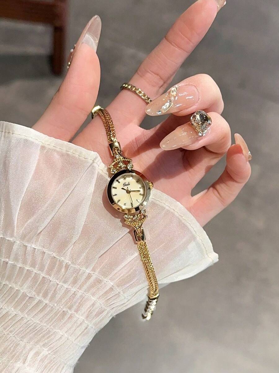 1pc Simple Elegant Small Women's Watches Luxury Brand Gold Small Cute Wrist Watches For Women Ladies Quartz Watches For Mother's Day,Elegant Little Gold Watch, Exquisite Quartz Watch For Women,Exquisitely Small And Super Elegant