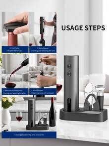 CLITON 1 chiếc/Bộ cổ điển/Tùy chọn bộ cơ bản: Máy mở nắp chai rượu điện tử dùng pin Lithium-Ion 500mAh, giao diện Type-C, có dao cắt màng bọc và đèn chiếu sáng - Bộ sản phẩm bao gồm bộ sạc, vòi rót, nút chặn và đế kiểu dáng đẹp - Máy mở nắp chai tiện lợi chỉ với một chạm, thích hợp cho quầy bar tại nhà - Món quà trang nhã lý tưởng cho Giáng sinh, sinh nhật, đám cưới, tân gia, Ngày lễ tình nhân. - Nhiều màu - Xem 4
