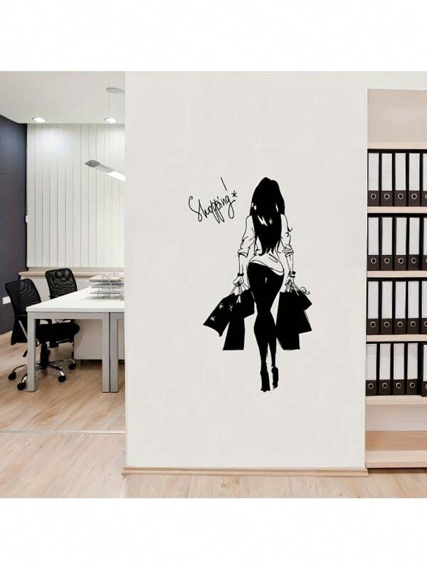 1pc Wall Sticker Shopping Woman Back Decorative Sticker PVC Sticker Removable Self-Adhesive Easy-To-Tear Sticker Home Decor Make Your Life Freshen Up Holiday Decorative Sticker Birthday Graduation Gift Wall Decor Room Decor Wall Stickers Stickers
