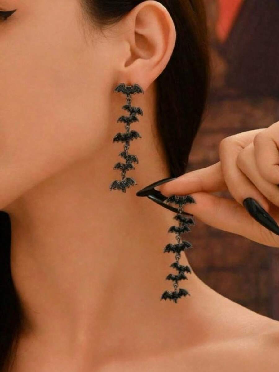 قطعتان من إكسسوارات هالوين فريدة من نوعها، أقراط قلادة على شكل خفاش للنساء، مناسبة لحفلات العطلات للسيدات