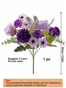 1 件/3 件人造花假玫瑰花束丝绸雏菊蒲公英花散装婚礼家居派对装饰餐桌中心装饰 - 紫色 - 查看 2