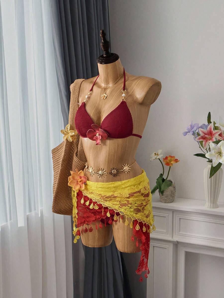 Bellisia Biquíni de cor sólida para férias de verão na praia