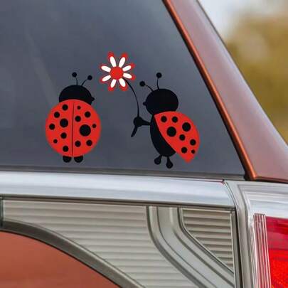 Ladybug Cartoon Decal, Self-Adhesive Plastic Animal Print Sticker For Car Body Decoration, Glossy Finish, Asymmetrical Shape, Single Use, Suitable For Plastic Surfaces, Ideal For Rear Placement