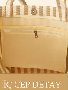 Liora Cotton Herringbone Pattern Tote Bag – Lightweight, Modern Everyday Bag 45*35 - Yellow - View 3