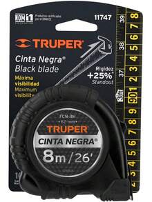 Truper FCN-8M, Flexómetro contra impactos 8 m cinta negra 25 mm - 3 metros - Ver 5