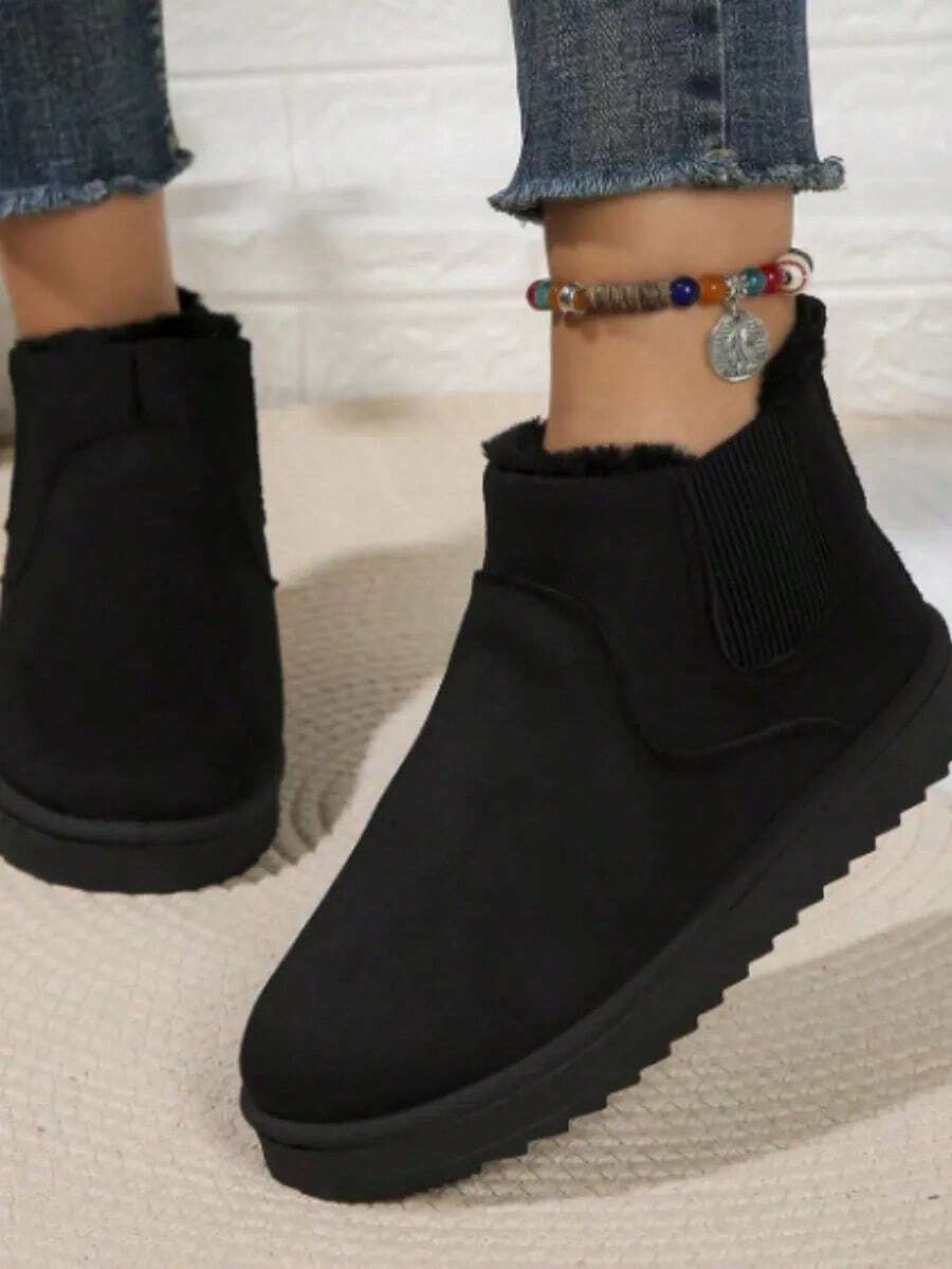 Stivali da neve da donna  - Caldi stivali foderati in pelliccia con spessa suola antiscivolo - Comodi stivaletti in grandi taglie per escursioni invernali - Stile casual per uso esterno e interno, Halloween, Natale - Nero, Grigio, Marrone - nero - Visualizzare 1