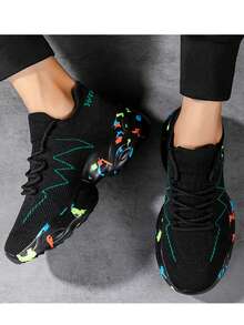 Men's Mesh Lace-Up Thick Sole Sneakers, Camouflage Fashion Unisex Casual Sports Shoes, Suitable For All Seasons