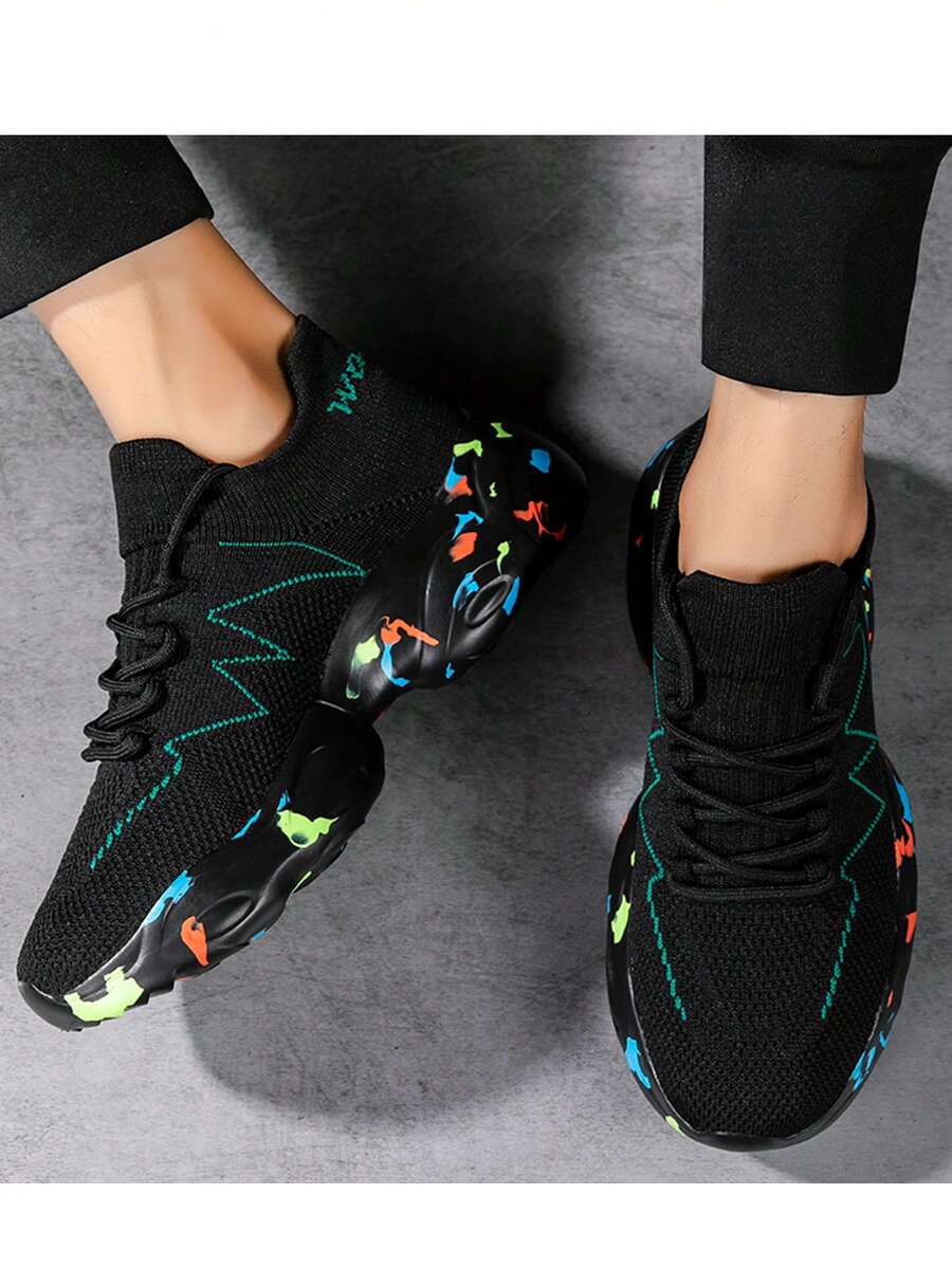 Men's Mesh Lace-Up Thick Sole Sneakers, Camouflage Fashion Unisex Casual Sports Shoes, Suitable For All Seasons