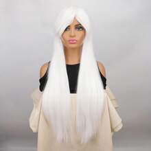 Parrucca sintetica bianca dritta con frangia per costumi di Ognissanti e cosplay di anime - lunga e dall'aspetto naturale