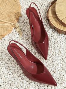 Summer Minimalist Slingback Pumps, Elegant Solid Color Stylish Stiletto High Heels, Comfort Pointed Toe Sandals, 2024 Summer Back To School Footwear, Walking Shoes For Women Office Siren Outfit, Valentine's Day, Gift For Her, Elegant Party Shoes - 杏色 - 查看 4