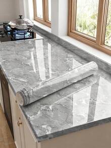 1 件浅灰色光面大理石纹厨房防油贴纸，耐热、防水、防霉瓷砖墙纸，自粘橱柜墙贴花，台面翻新大理石纹理膜 - 淺灰色 - 查看 15