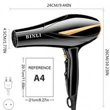 1pc Nylon Hairdryer With Comb & Diffuser Attachments, High Power One-Key Hot/Cold Air Dual Switch Hair Dryer, High Airflow With Gold Rear Cover, Random Hurricane Nozzle Style