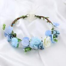 1pc Romantic Bride Wedding Floral Headband, Fairy-Like Nature Style Wreaths & Crowns Tiara Costume Crown Hair Garland Hair Vine Headpiece Hair Circlet Tiara, Hawaiian Outfit For Women, Summer Accessories, Accessories - Purple - View 11