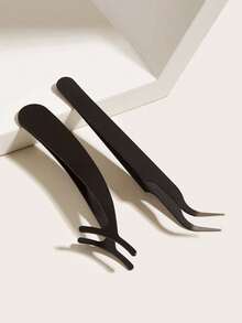 2 Pieces False Eyelash Transplant Tweezers For Grafting - Black - View 1