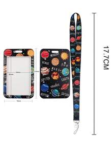 1 set suport pentru card de identitate cu cer înstelat și breloc, design drăguț cu mâzgăleală, șnur pentru femei, bărbați, angajați, studenți