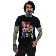 Disney Mens Toy Story 4 Buzz Woody And Bo Peep Poster TShirt (Black) - Coffee Brown - View 3