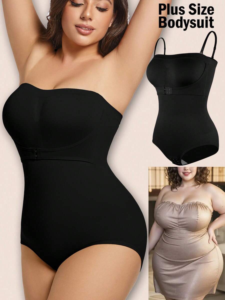 Plus Size Women Strapless Bodysuit Shapewear Tummy Control Slimming Body Shaper Tube Tops