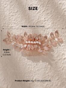 1pc Rose Gold Beaded Headpiece With Rhinestone, Minimalist Bridal Hair Accessory For Wedding Gown Valentine's Day Accessories - Rose Gold - View 8